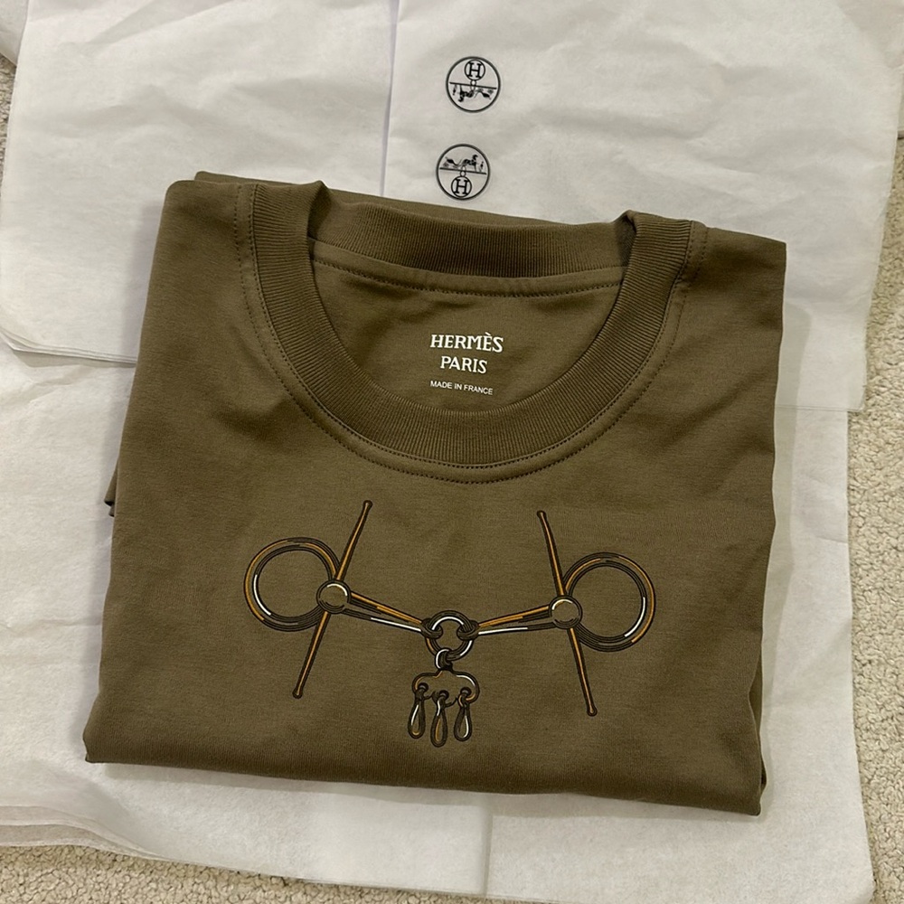 BRAND NEW HERMES Mors straight t-shirt gris etoupe Sz 36